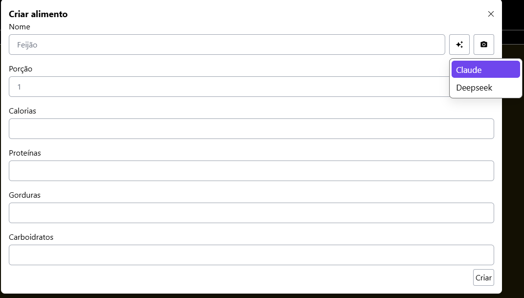 Modal para criar alimento
