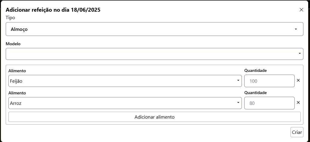 Modal para criar refeição